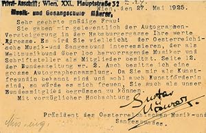 Imagen del vendedor de Ms. Postkarte mit eigenh. U. a la venta por Antiquariat INLIBRIS Gilhofer Nfg. GmbH