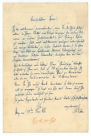 Bild des Verkufers fr Eigenh. Brief mit U. zum Verkauf von Antiquariat INLIBRIS Gilhofer Nfg. GmbH