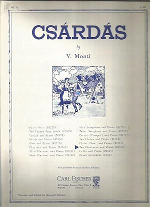 Imagen del vendedor de Csardas: Two Clarinets and Piano, Fischer W1713) (Possibly Incomplete with Scores Piano/Solo Carinet and 2nd Clarinet a la venta por Bookfeathers, LLC