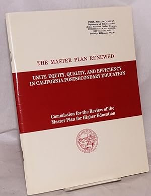 Bild des Verkufers fr The Master Plan Renewed: unity, equity, quality, and efficiency in California postsecondary education zum Verkauf von Bolerium Books Inc.