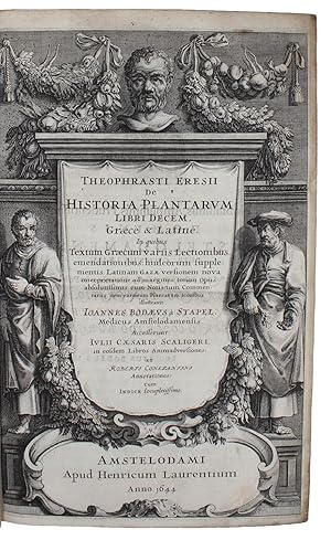 Bild des Verkufers fr De historia plantarum libri decem. Graec & Latin. Textum Graecum variis Lectionibus, emendationibus, hiulcorum supplementis: Latinam Gazae versionem nova interpretatione ad margines: totum Opus absolutissimis cum Notis, tum Commentariis: item rario. - [THE MOST IMPORTANT BOTANICAL WORK OF THE 17TH CENTURY] zum Verkauf von Lynge & Sn ILAB-ABF