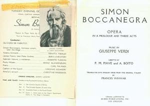 Image du vendeur pour Simon Boccanegra. Opera In a Prologue and Three Acts. San Francisco Opera Association. mis en vente par Wittenborn Art Books