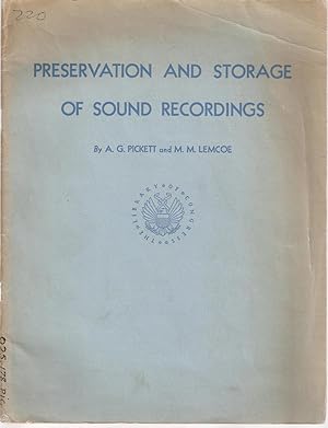 Image du vendeur pour Preservation and Storage of Sound Recordings - A Study Supported by a Grant from the Rockefeller Foundation mis en vente par Snookerybooks