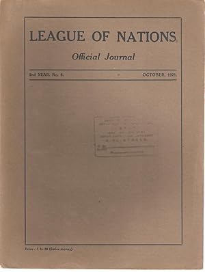 Seller image for League of Nations Official Journal / Societe des Nations Journal Officiel 2nd year no. 8 October 1921 for sale by Snookerybooks