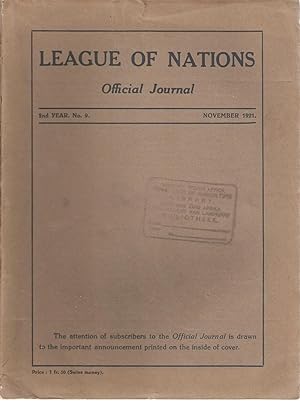 Seller image for League of Nations Official Journal / Societe des Nations Journal Officiel 2nd Year No. 9 November 1921. for sale by Snookerybooks
