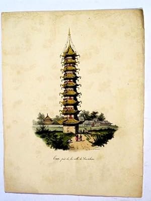 1 Handcoloured lithographed Plate (Taa, près de la ville de Sou-tcheou) from LA CHINE, MOEURS, US...