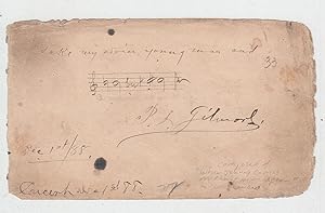 Autographed album page with musical quotation "B natural but B sharp" (composer of "When Johnny C...