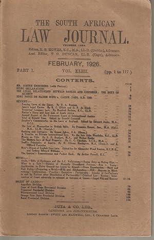 Image du vendeur pour The South African Law Journal February 1926 mis en vente par Snookerybooks