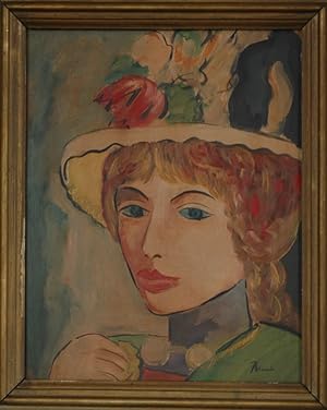 Imagen del vendedor de Frauenkopf. Expressives farbintensives lgemlde in der Stilrichtung der Schule von Matisse. a la venta por Antiquariat  Braun