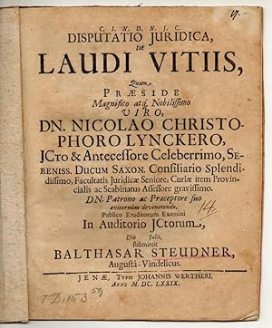 Seller image for Juristische Disputation. De laudi vitiis. for sale by Wissenschaftliches Antiquariat Kln Dr. Sebastian Peters UG