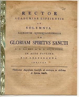 Bild des Verkufers fr Vindicatur Augustana Confessio ab antilogia in doctrina de Spiritu Sancto. Universittsprogramm. zum Verkauf von Wissenschaftliches Antiquariat Kln Dr. Sebastian Peters UG