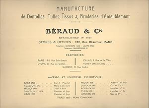 Seller image for Manufacture de Dentelles, Tulles, Tissus & Broderies d'Ameublement. Curtains, Blinds, Window Curtains, Bed-Spreads, etc.: Braud & Cie (No. 39) for sale by Masalai Press