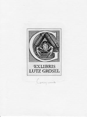 Exlibris Lutz Grösel. Original-Kupferstich. Vom Künstler handsigniert, in der Platte monogrammier...