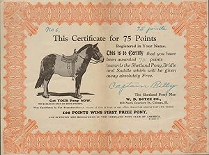 Seller image for CERTIFICATE FOR SHETLAND PONY for sale by The Avocado Pit