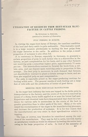 Immagine del venditore per Utilization of Residues from Beet-Sugar Manufacture in Cattle Feeding".from the Yearbook of the United States Department of Agriculture, 1898 venduto da Dorley House Books, Inc.