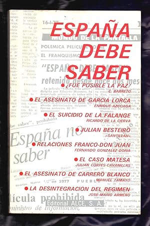Imagen del vendedor de ESPAA DEBE SABER (BASADO EN LA PELICULA) a la venta por Libreria 7 Soles