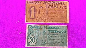 2 BITLLETS DE TERRASSA DE LA GUERRA CIVIL, CONSELL MUNICIPAL DE TERRASSA 1937