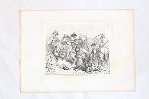 Cervantès, Don Quichotte,Don Quichotte qui s'était déjà jeté à genoux au côté de Sancho. Gravure ...