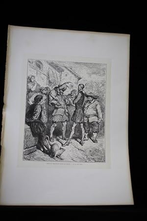 Bild des Verkufers fr Cervants, Don Quichotte, Celui-ci rpondit pour le singe. Gravure originale sur bois debout. Tome 2, ch.25 zum Verkauf von Librairie Le Feu Follet