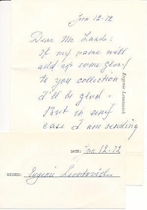 Seller image for Autograph Note Signed / Signature for sale by Main Street Fine Books & Mss, ABAA