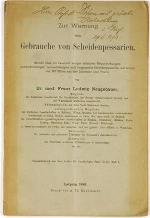 Bild des Verkufers fr Zur Warnung beim Gebrauche von Scheidenpessarieren. zum Verkauf von Antiq. F.-D. Shn - Medicusbooks.Com