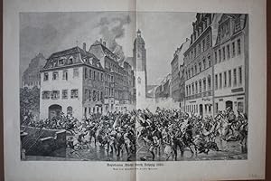 LEIPZIG, Völkerschlacht. "Napoleons Flucht durch Leipzig 1813". Bewegte Straßenszene mit der Thom...