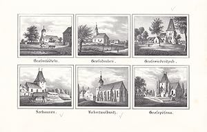 LEIPZIG und UMGEBUNG. Sammelbild mit 6 Ansichten von Kirchen Leipziger Vororte und von Orten der ...