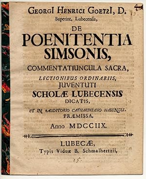 De Poenitentia Simsonis, Commentatiuncula Sacra. Schulprogramm für das Katharineum zu Lübeck.