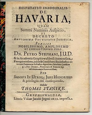 Seller image for Juristische Inaugural-Disputation. De havaria. for sale by Wissenschaftliches Antiquariat Kln Dr. Sebastian Peters UG