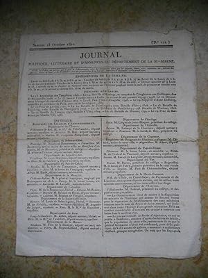 Seller image for Journal politique, litteraire et d'annonces du departement de la Haute-Marne - Samedi 13 octobre 1821 for sale by Frederic Delbos