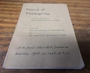 Festival of Thanksgiving at the Royal Albert Hall, Saturday April 20th, 1946. (Signed by Stanford...