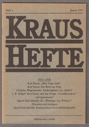 Seller image for Kraus-Hefte. Heft 1, Januar 1977. Karl Kraus 1933-1936. for sale by Antiquariat Neue Kritik