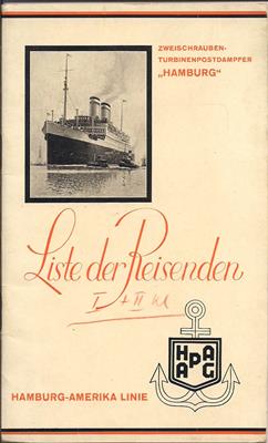 Bild des Verkufers fr Liste der Reisenden Zweischrauben-Turbinenpostdampfer NEW YORK am 8. Juni 1928 von Hamburg nach New York, ber Boulogne S. M. und Southhampton. zum Verkauf von PRIMOBUCH