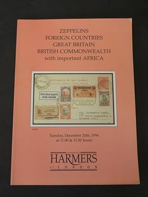 Harmers of London Auction Brochure: Zeppelins Foreign Countries, Great Britain, British Commonwea...