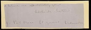 Imagen del vendedor de Her signature, with subscription cut from a letter; a la venta por Bristow & Garland