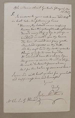 Autograph letter signed to Charles G. Kincaid, 1-page 8vo incorporating a 12-line poem commencing: