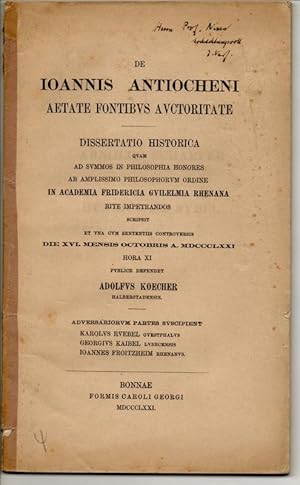 De Ioannis Antiocheni aetate fontibus auctoritate. Dissertation.