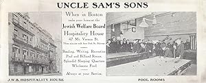 [POSTCARD] UNCLE SAM'S SONS. WHEN IN BOSTOM MAKE YOUR HOME AT THE JEWISH WELFARE BOARD HOSPITALIT...