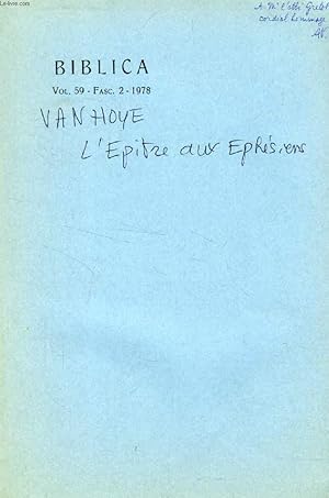 Seller image for BIBLICA, VOL. 59, FASC. 2, 1978 (EXTRAIT), L'EPITRE AUX EPHESIENS ET L'EPITRE AUX HEBREUX for sale by Le-Livre