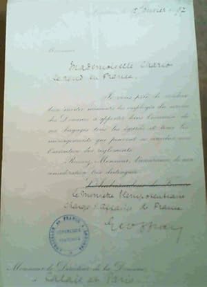 Letter of passage from Embassy of France in London 1897 - signed Geoffray