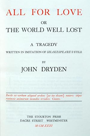 Seller image for All For Love Or The World Well Lost. A Tragedy. Written in Imitation of Shakespeare's Stile for sale by George Bayntun ABA ILAB PBFA