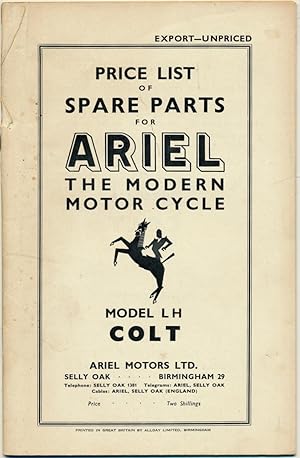 Price List of Spare Parts for Ariel The Modern Motor Cycle Model LH Colt ( Ariel Colt Motorcyle P...