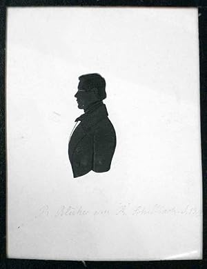 "R. Blüher s/m [Prof. Dr.] R. Schillbach. d. 13/2 . ". Silhouette. Brustbild nach links, im Profil.