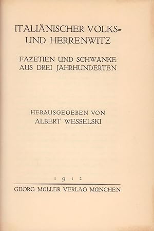 Imagen del vendedor de Italinischer Volks- und Herrenwitz. Fazetien und Schwnke aus drei Jahrhunderten. a la venta por Antiquariat Reinhold Pabel