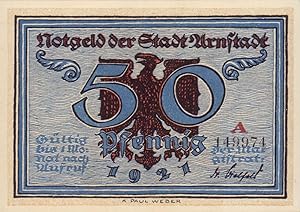 Notgeld der Stadt Arnstadt: 50 Pfennig. Vollständiger Satz von 6 Varianten.