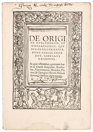 Imagen del vendedor de De origine Gvelphorvm, et Gibellinorvm, quibvs olim Germania, nvnc Italia exardet, Libellvs ervditvs. a la venta por Stuttgarter Antiquariat