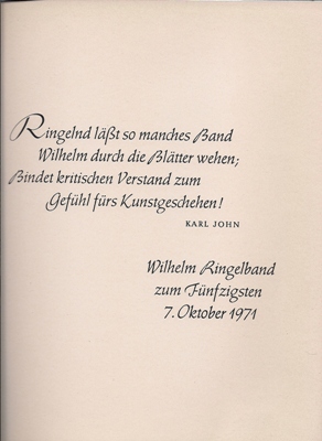 Wilhelm Ringelband zu seinem fünfzigsten Geburtstag 7. Oktober 1971