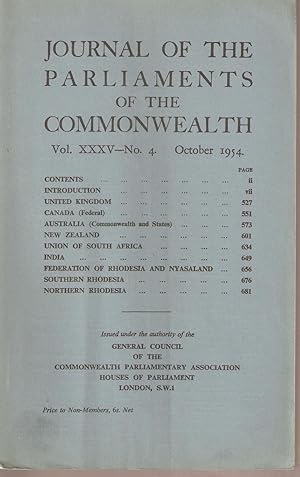 Image du vendeur pour Journal of the Parliaments of the Commonwealth Vol. XXXV No. 4 October 1954 mis en vente par Snookerybooks