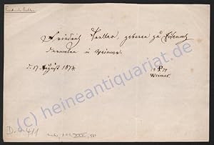 Image du vendeur pour Autograph : eigenhndiges Albumblatt. Weimar, 17.8.1874. mis en vente par Heinrich Heine Antiquariat oHG