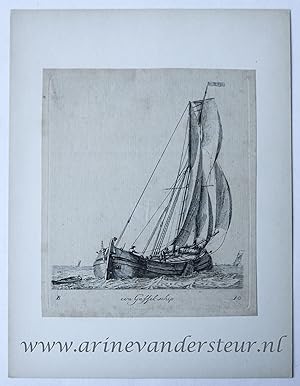 Bild des Verkufers fr [Antique print, etching] een Gaffel schip; Verscheyde soorten van HOLLANDSE Vaartuigen. (serie title - B), published 1787, 1 p. zum Verkauf von Antiquariaat Arine van der Steur / ILAB